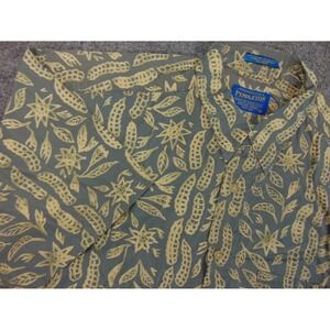 Pendleton Shirt Mens Large Gray Beige Floral Print Cotton Rayon Short Sleeve